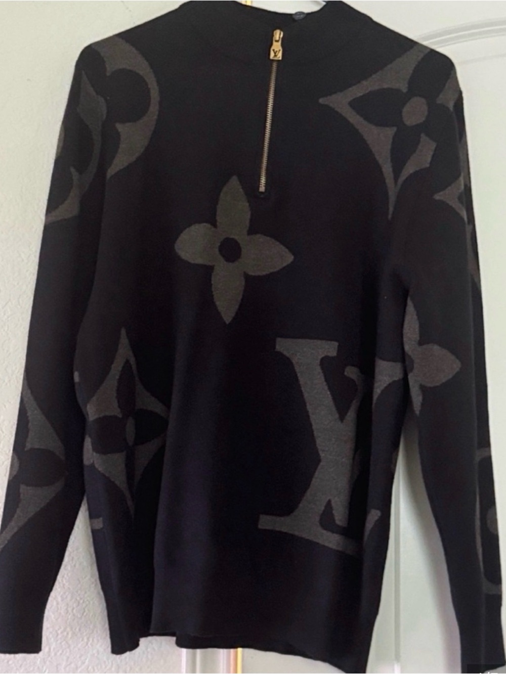 Louis Vuitton Black Monogram Zip-Neck Men's Sweater